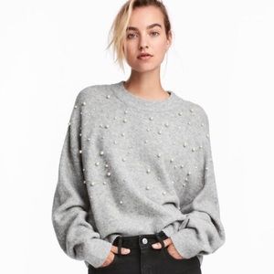 H&M Grey Sweater w/ Pearl & Diamond Embellishment